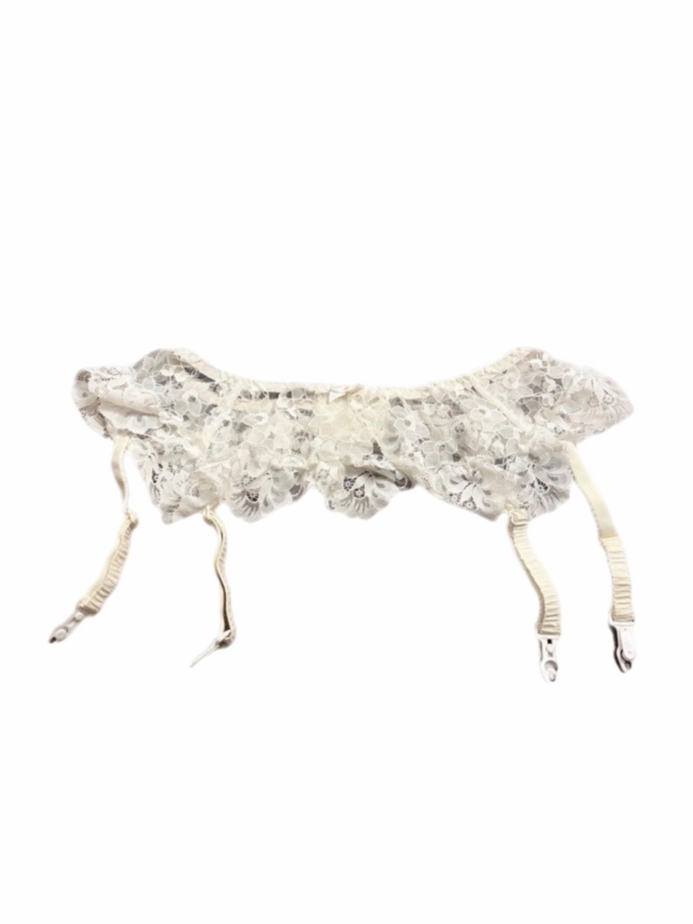 90s/Y2K European Vintage Floral Lace Garter Belt Pearl Bow Lingerie (Ivory) L/XL